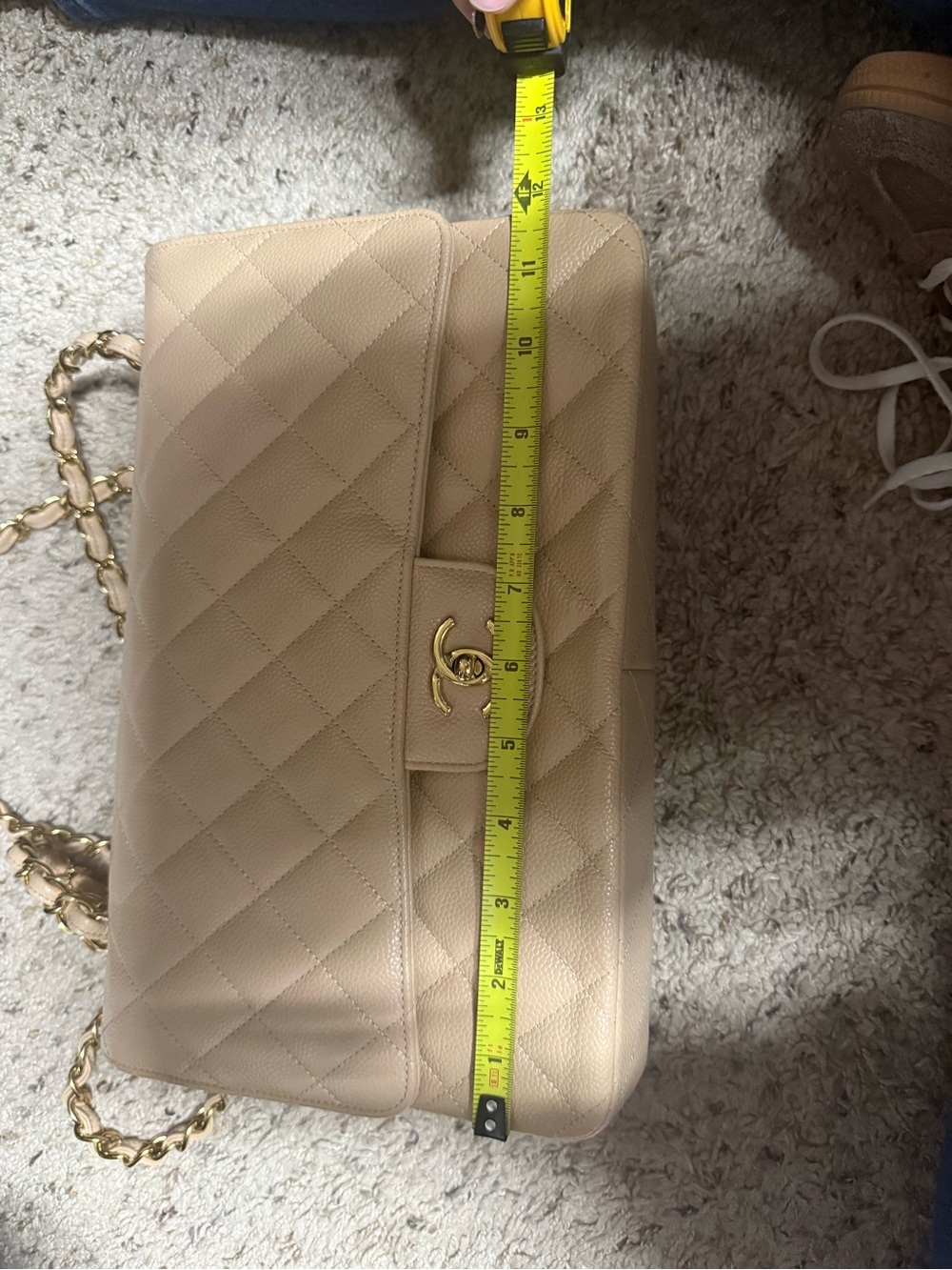 CHANEL Quilted Beige Caviar Leather Double Flap Shoulder Bag with Gold Hardware - Picture 11 of 11